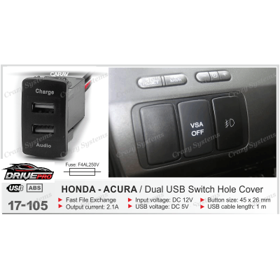 Honda - Dual USB Switch Hole Cover / Charger + Audio