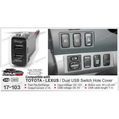 Toyota / Lexus Compatible  - Dual USB Switch Hole Cover / Charger + Audio