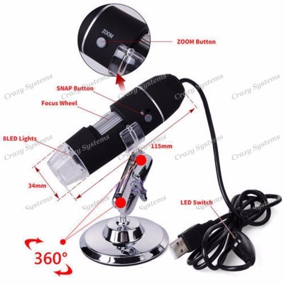 Electronic 2MP USB 8LED Digital Camera Microscope Endoscope Magnifier 50X~1600X