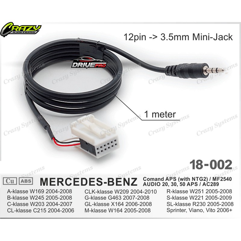  Bluetooth Aux 3.5mm 18-pin Input Cable for Mercedes