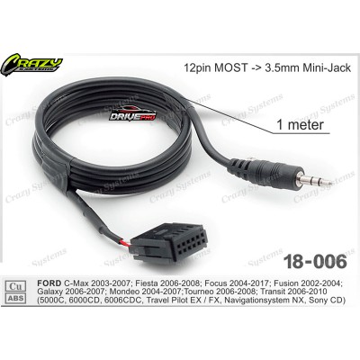 Aux Cable for FORD C-Max 2003-2007; Fiesta 2006-2008; Focus 2004-2017