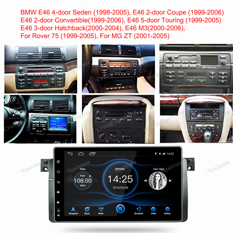 BMW E46, Rover, MG  9 Touchscreen, Android 8.1 Quad Core OEM Radio with  GPS,BT